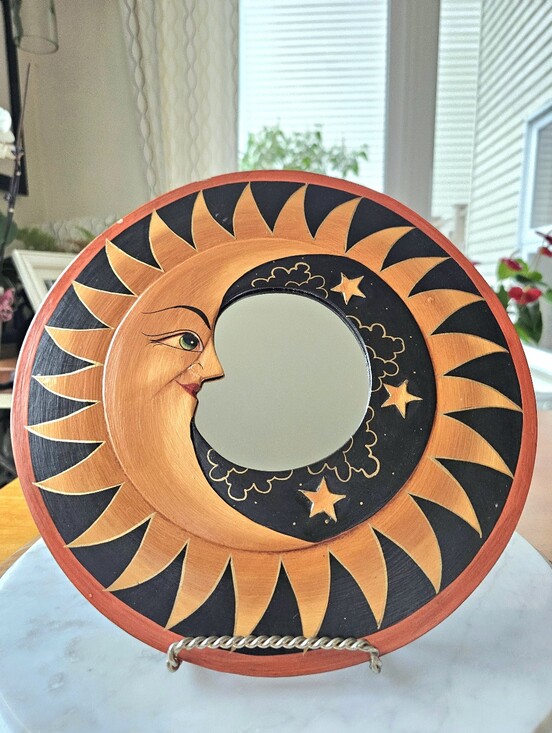 Other - Vintage Wooden Folk Art Moon, Sun And Stars Circular Mirror